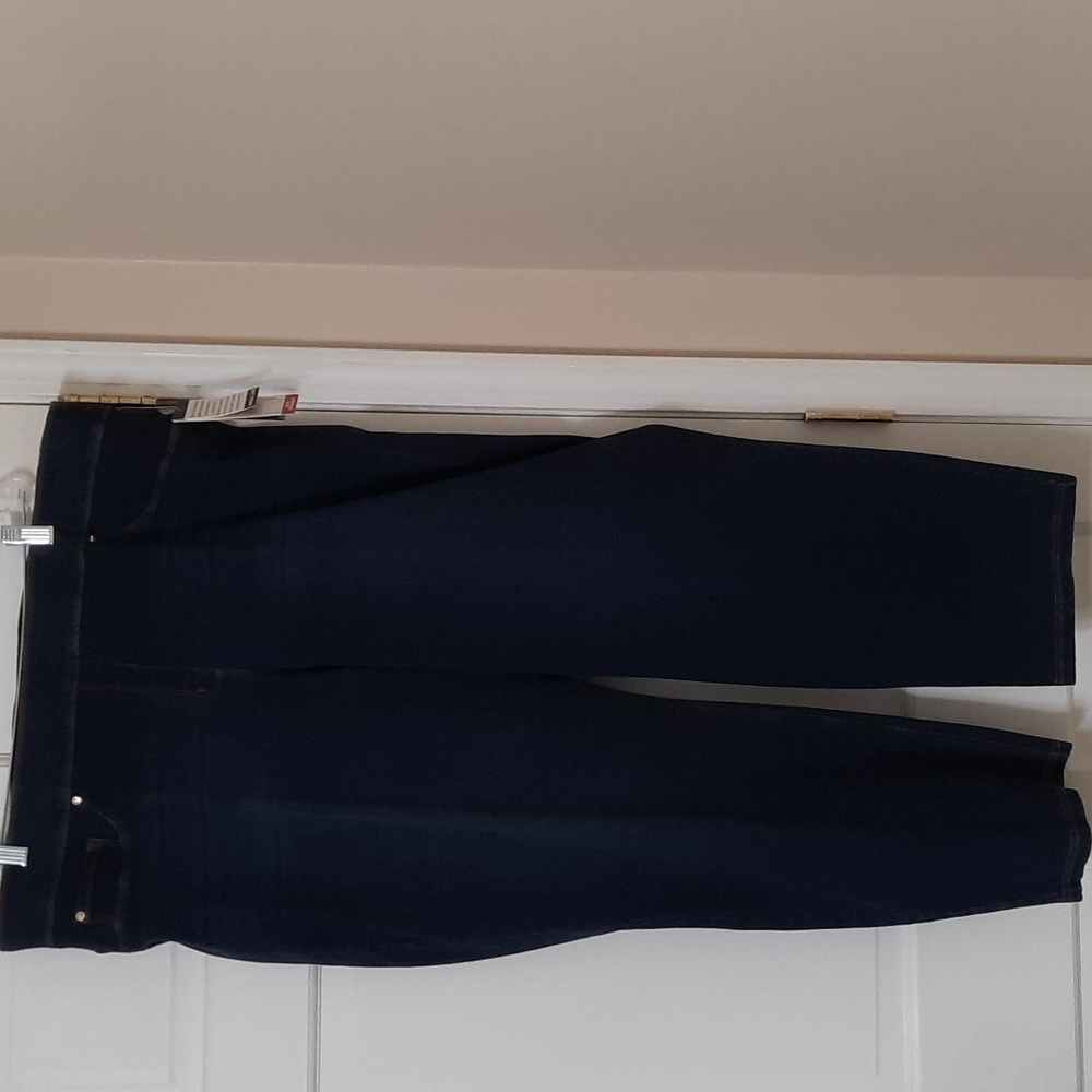 NWT SLIM FACTOR BY INVESTMENTS PLUS SLIM STRAIGHT DENIM JEANS SZ 3X SHORT